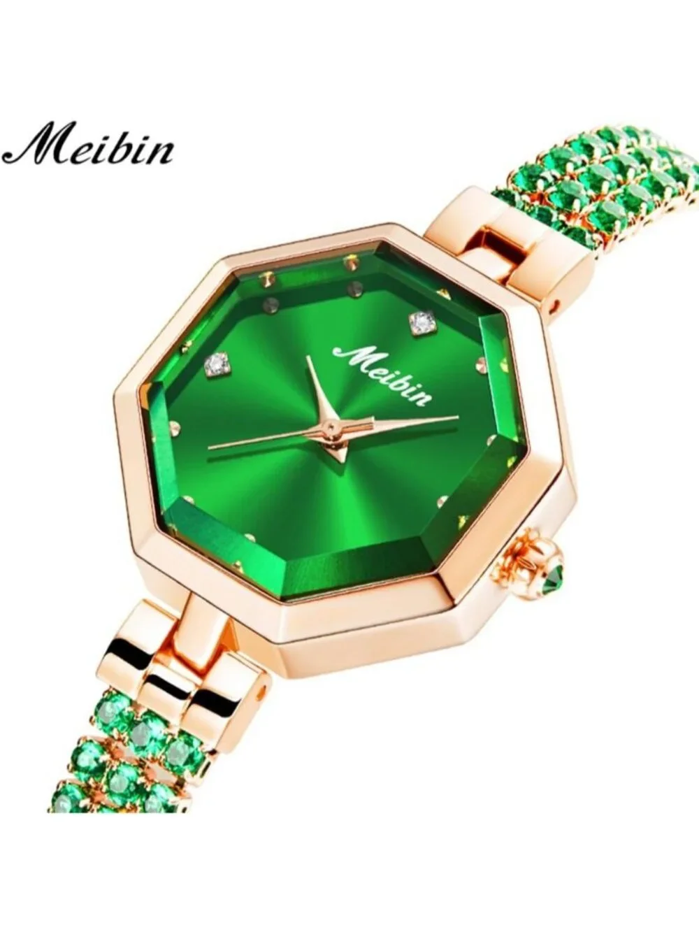 Women's Green Crystal Diamond Bangle Ladies Bracelet Luxury Oval Gold Wristwatch